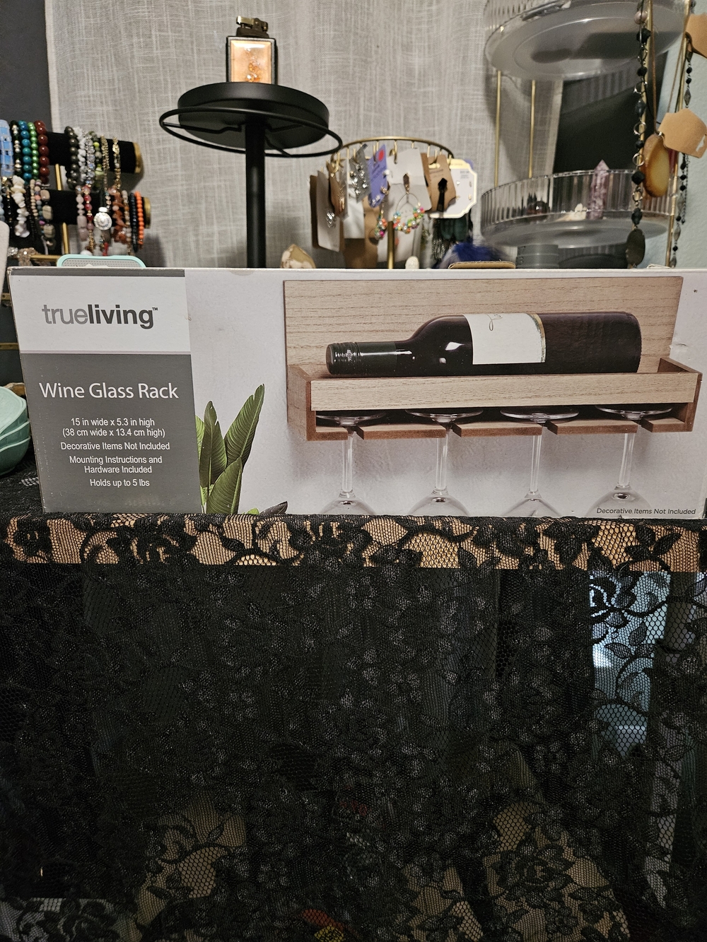 trueliving Wall-Mount Wine Glass Rack in Natural Brown